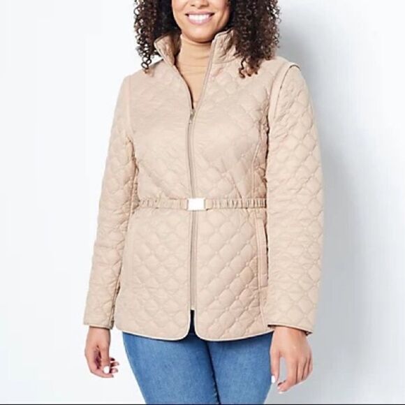 Dennis Basso Detachable Sleeves Water Resistant Quilted Jacket - Picture 1 of 6
